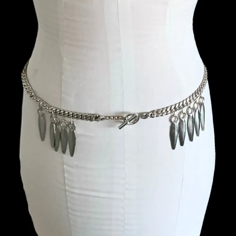 YSL silver chain link belt leaf design
